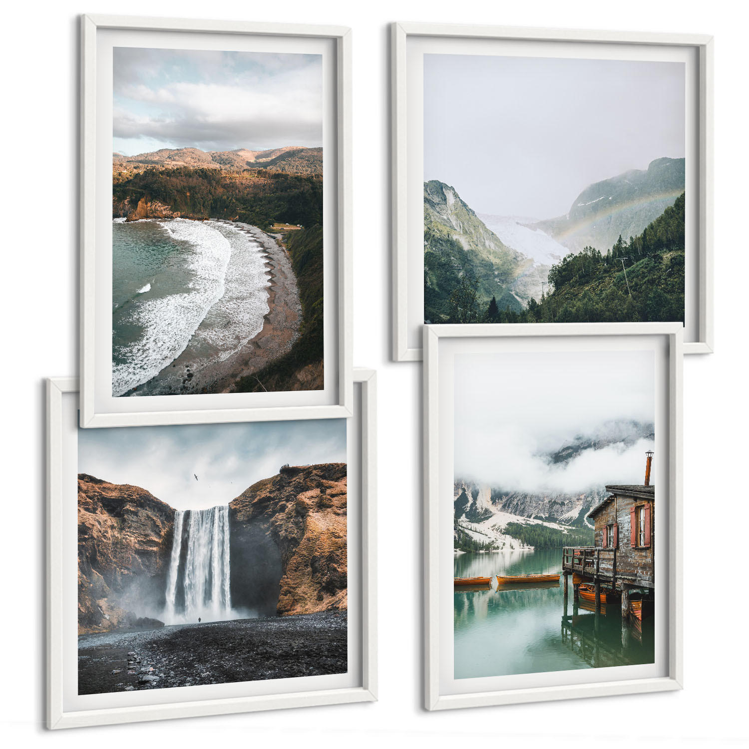 BILDER SET 4er Set - 50x50 cm & 40x60 cm Weißer Rahmen - Bergstrände Wolken Wasser - Weiß, Kunststoff (50/50cm) - TULUP