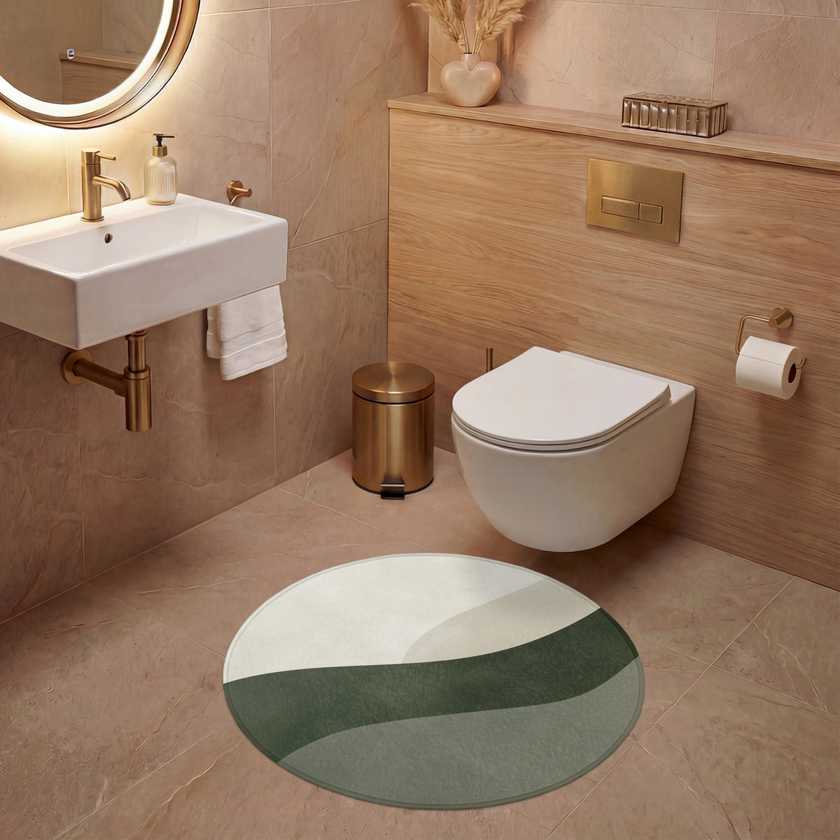 WC-VORLEGER Japandi - Grün - Abstrakt - Modern Toilettenteppich 70x70 cm - Grün, Kunststoff/Textil (70/70cm) - OnlyWow