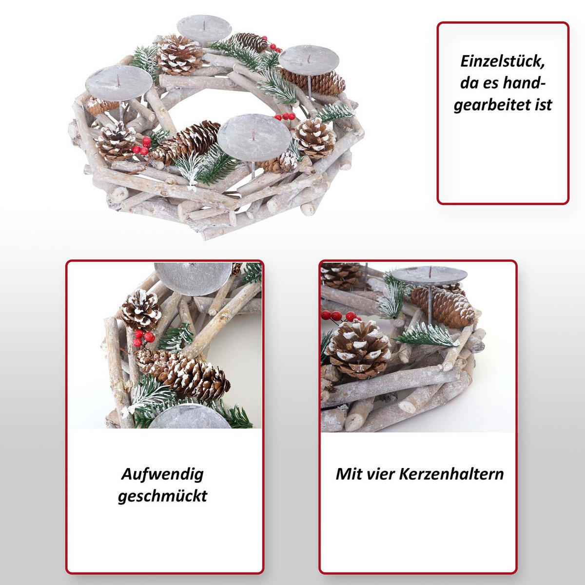 ADVENTSKRANZ RUND HOLZ KERZEN WEIß Weiß - Weiß, Holz (35/11cm) - MCW