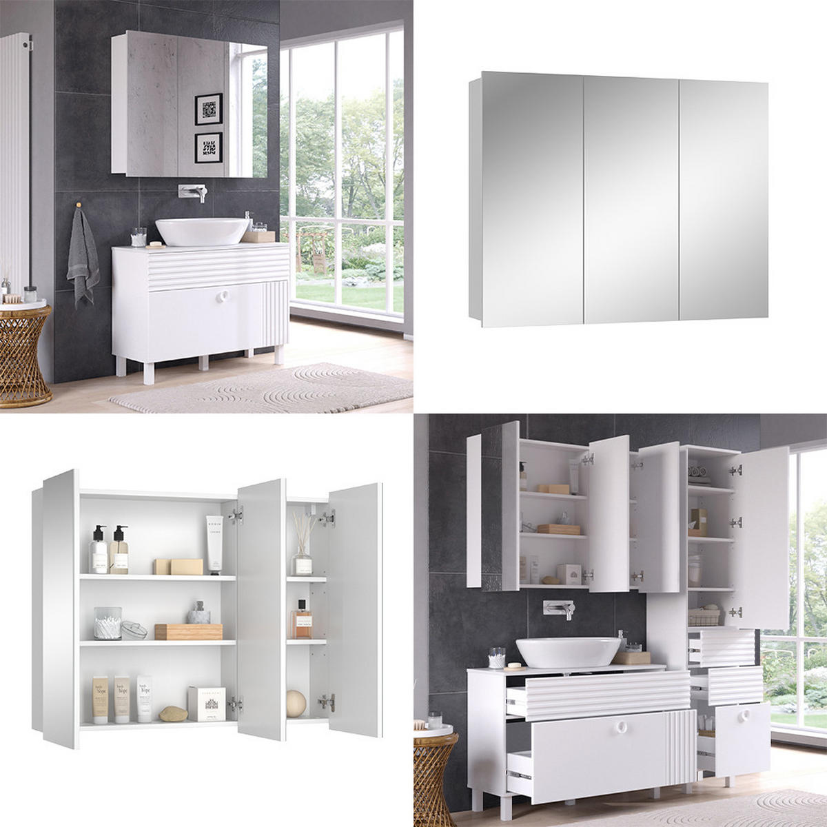 BADSPIEGELSCHRANK Sola Weiß 100 x 79.8 cm mit 3 Türen - Weiß, Glas (100/79.8/16.9cm) - Vicco
