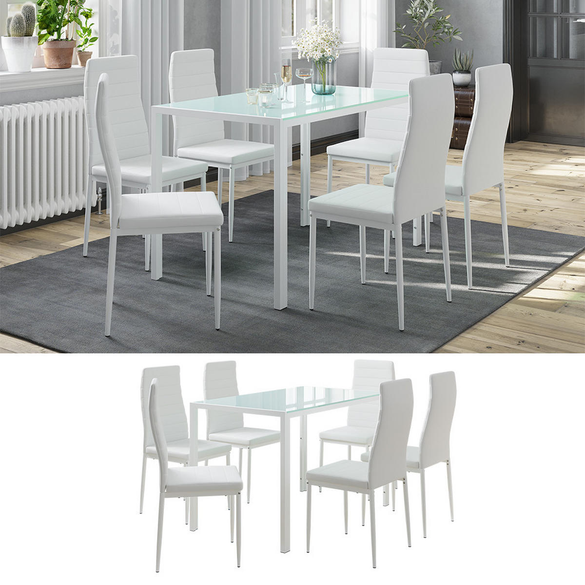 ESSTISCH-SET Grand Weiß 120 x 75 cm mit 6 Stühlen - Weiß, Metall (120/70/75cm) - Vicco
