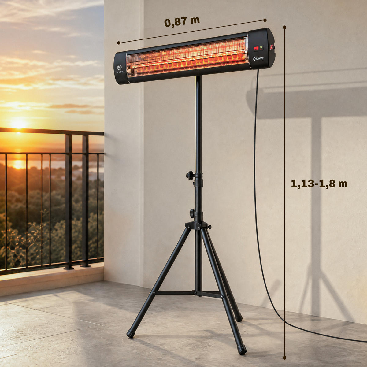 INFRAROT-HEIZSTRAHLER Aluminium Karbonfaser Schwarz - Schwarz, Metall (81/180/87cm) - Outsunny