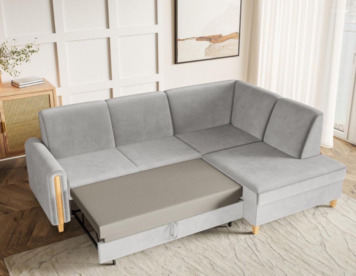 ECKSOFA Hellgrau FLORA Hydrophobes Gewebe Rechts Ausziehbar - Hellgrau/Grau, Textil (172/236cm) - Sepro Meble
