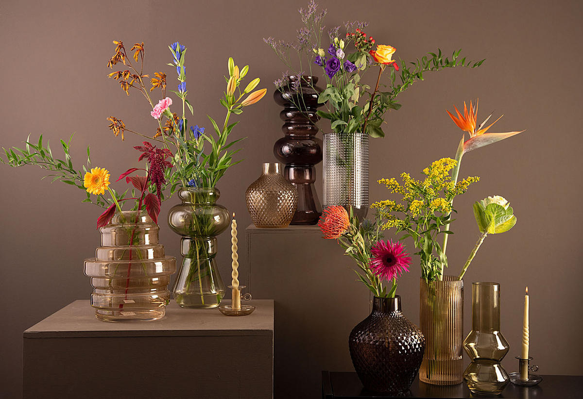 VASE Distinct Braun 25/25/30 cm - Beige, Glas (25/30cm) - Present Time