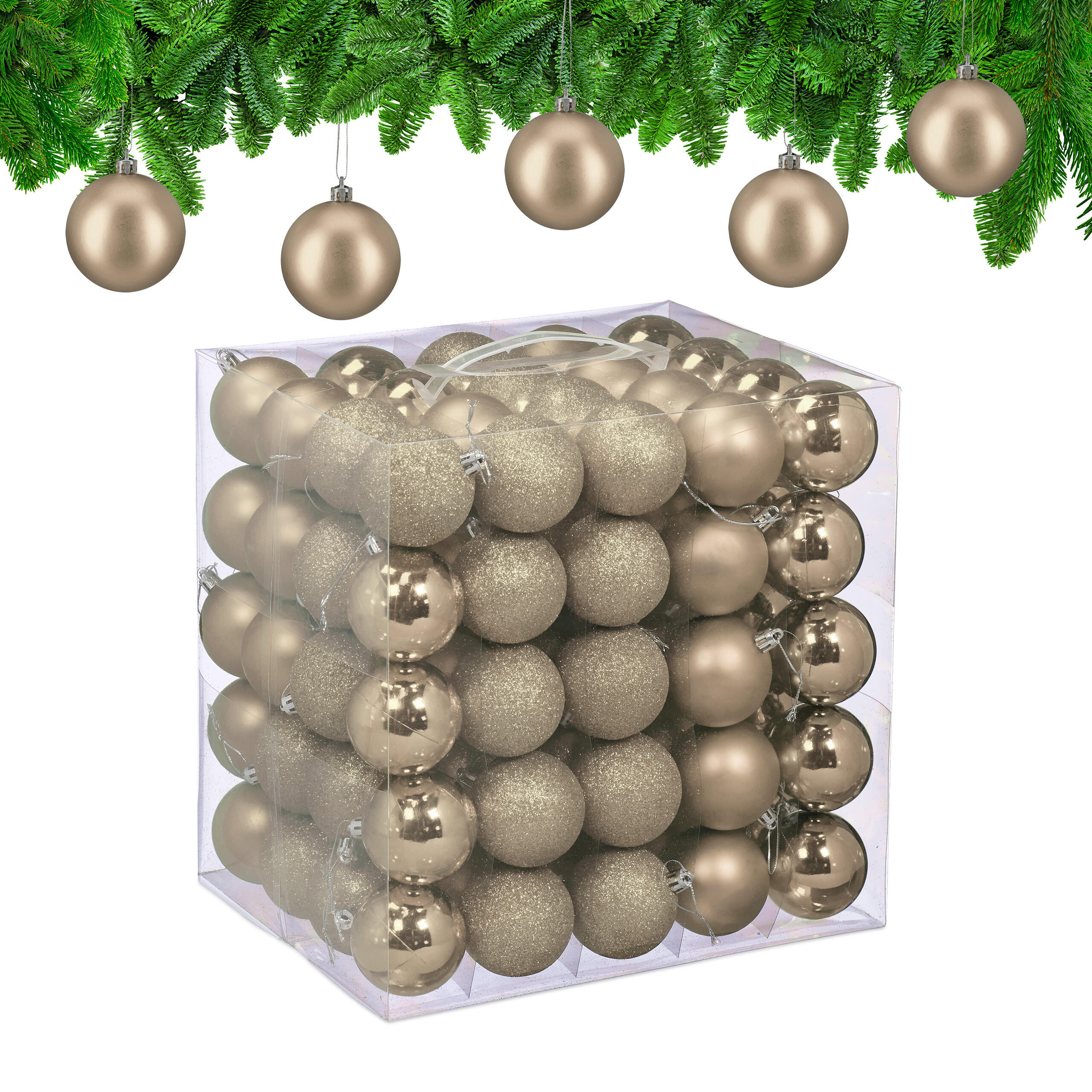 100XWEIHNACHTSKUGELN - Creme, Kunststoff (6/7/6cm) - Relaxdays