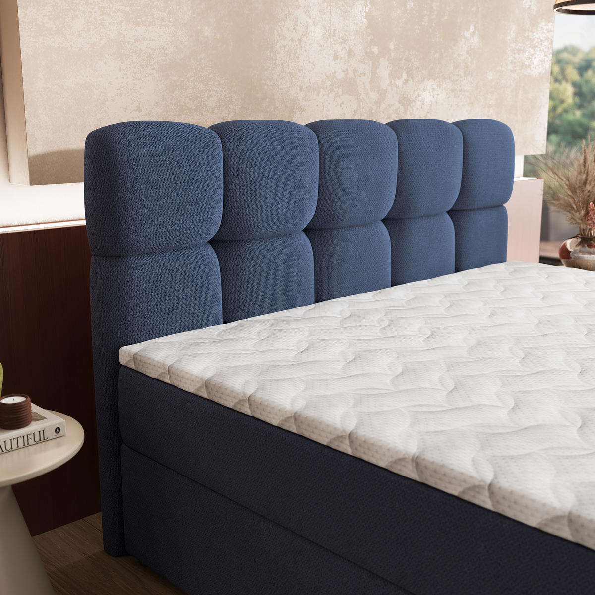 BOXBETT MERU 140x200 cm mit Matratze und Topper - Blau - Blau, Holz (140/200cm) - MASSENO