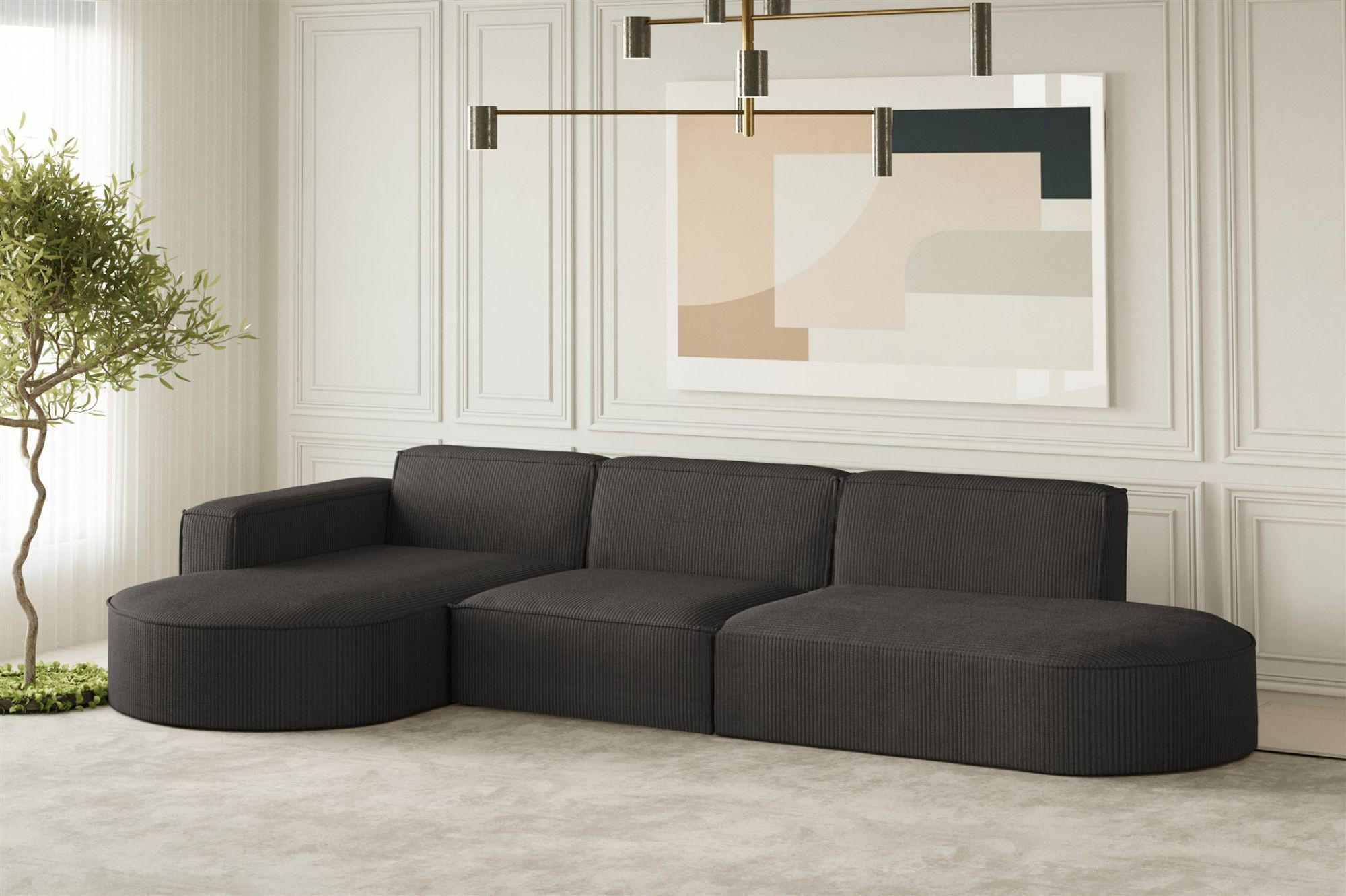 ECKSOFA Palma In Scala - Anthrazit, Holzwerkstoff/Textil (296/165cm) - Fun Möbel