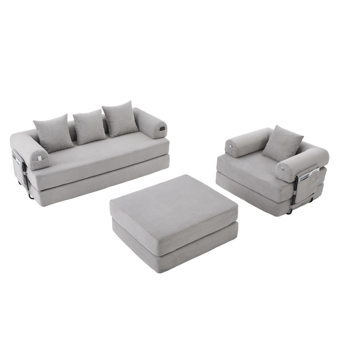 SOFA modular mit Hocker 200 x 94 x 67 cm Cord Hellgrau - Hellgrau, Kunststoff (190/67/312cm) - Meubliv