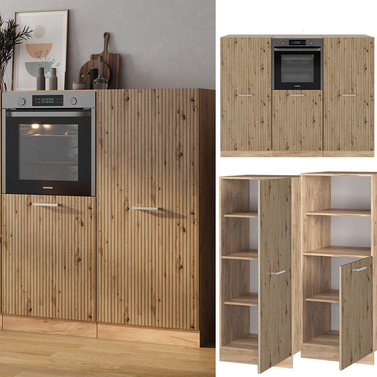 KÜCHENBLOCK R-Line Artisan-Eiche/Goldkraft Eiche 180 cm ohne AP - Honigeiche/Eiche Artisan, Holzwerkstoff (180/81.6/46cm) - Vicco