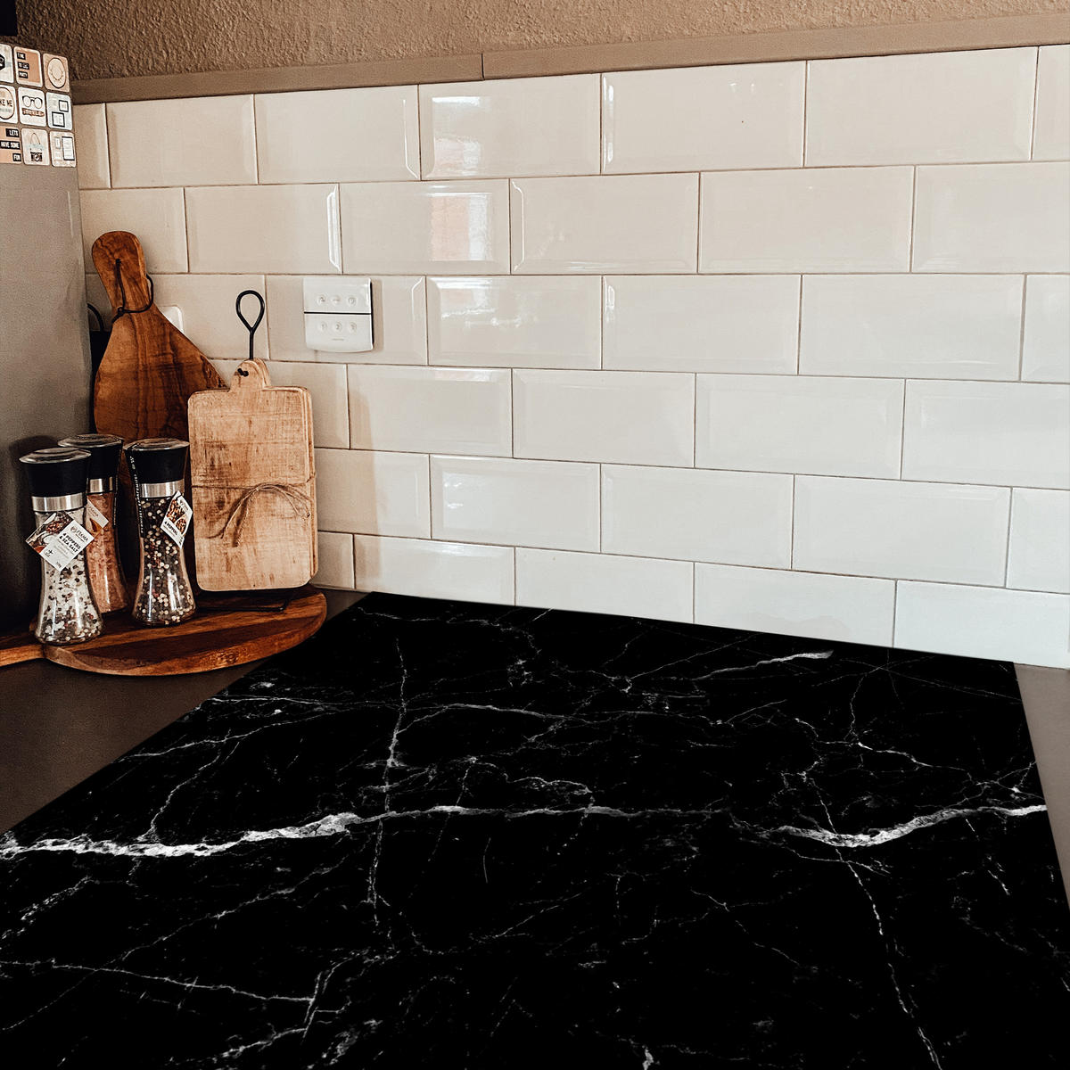 HERDABDECKPLATTE Marmoroptik - Schwarz - Luxus Induktionsmatte 78x78 cm - Grau, Kunststoff (78/78/0.2cm) - MuchoWow