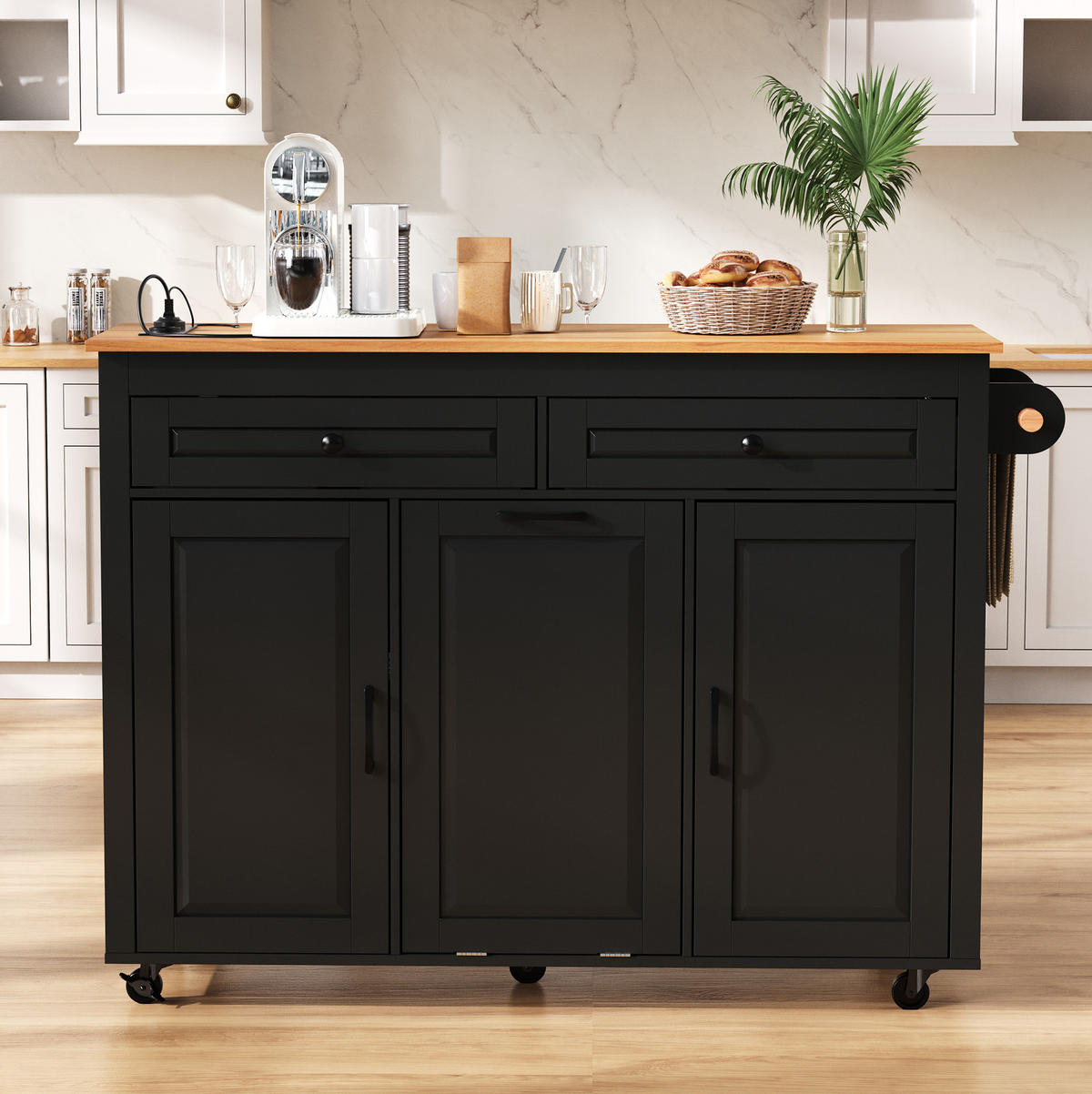 KÜCHENINSEL mit Ausziehplatte 120 cm Schwarz MDF - Schwarz, Holz (40/92/120cm) - Beauniv
