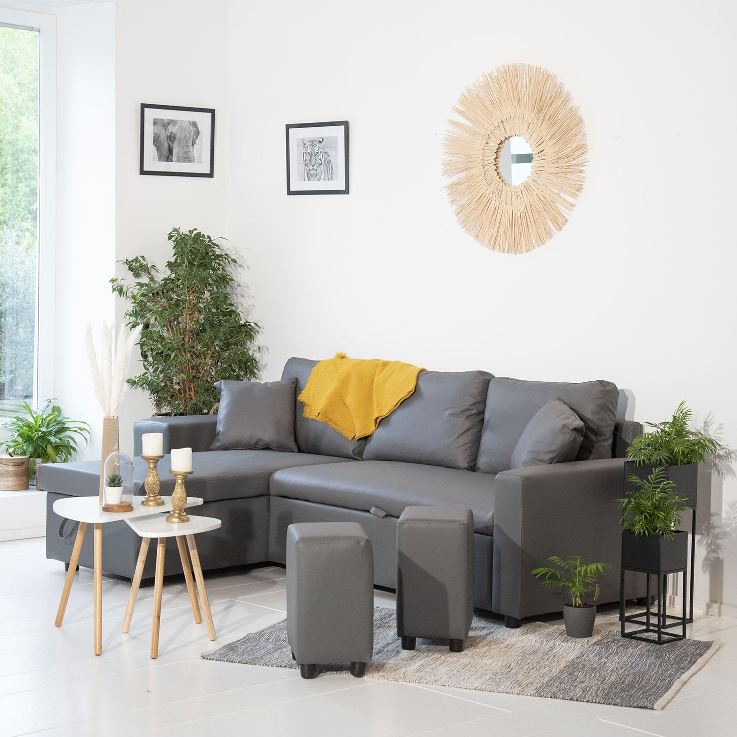 ECKSOFA Tony Grau 3 Plätze - Grau, Kunststoff (146/238cm) - Happy Garden