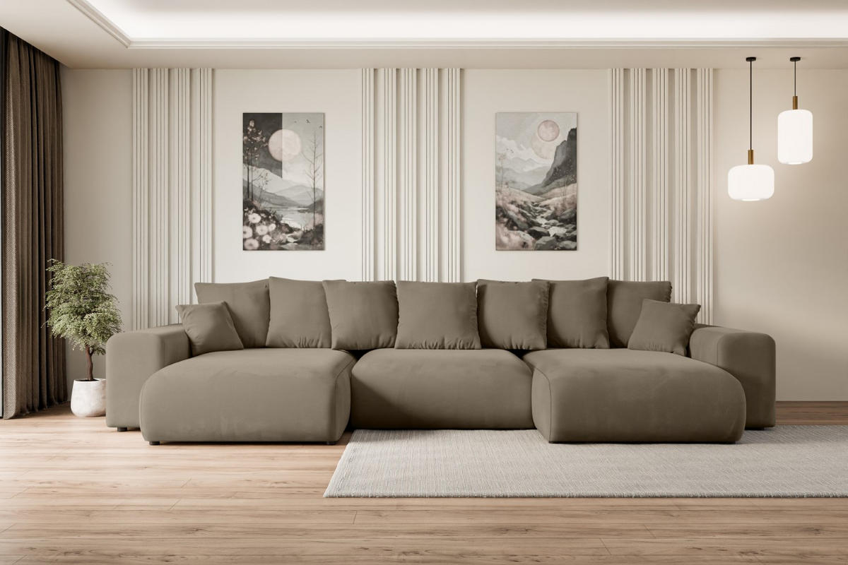WOHNLANDSCHAFT mit Schlaffunktion und Bettkasten ESKAR-U -352x165x84cm Braun Velours - Schwarz/Braun, Holzwerkstoff/Kunststoff (352/84/165cm) - ALTDECOR