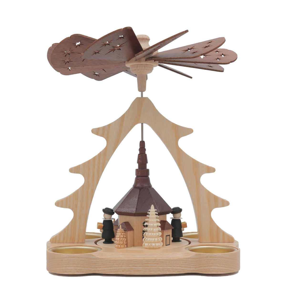 PYRAMIDE Seiffner Kirche für 4 Teelichter 14/18/22 cm - Multicolor, Holz (14/22/14cm)