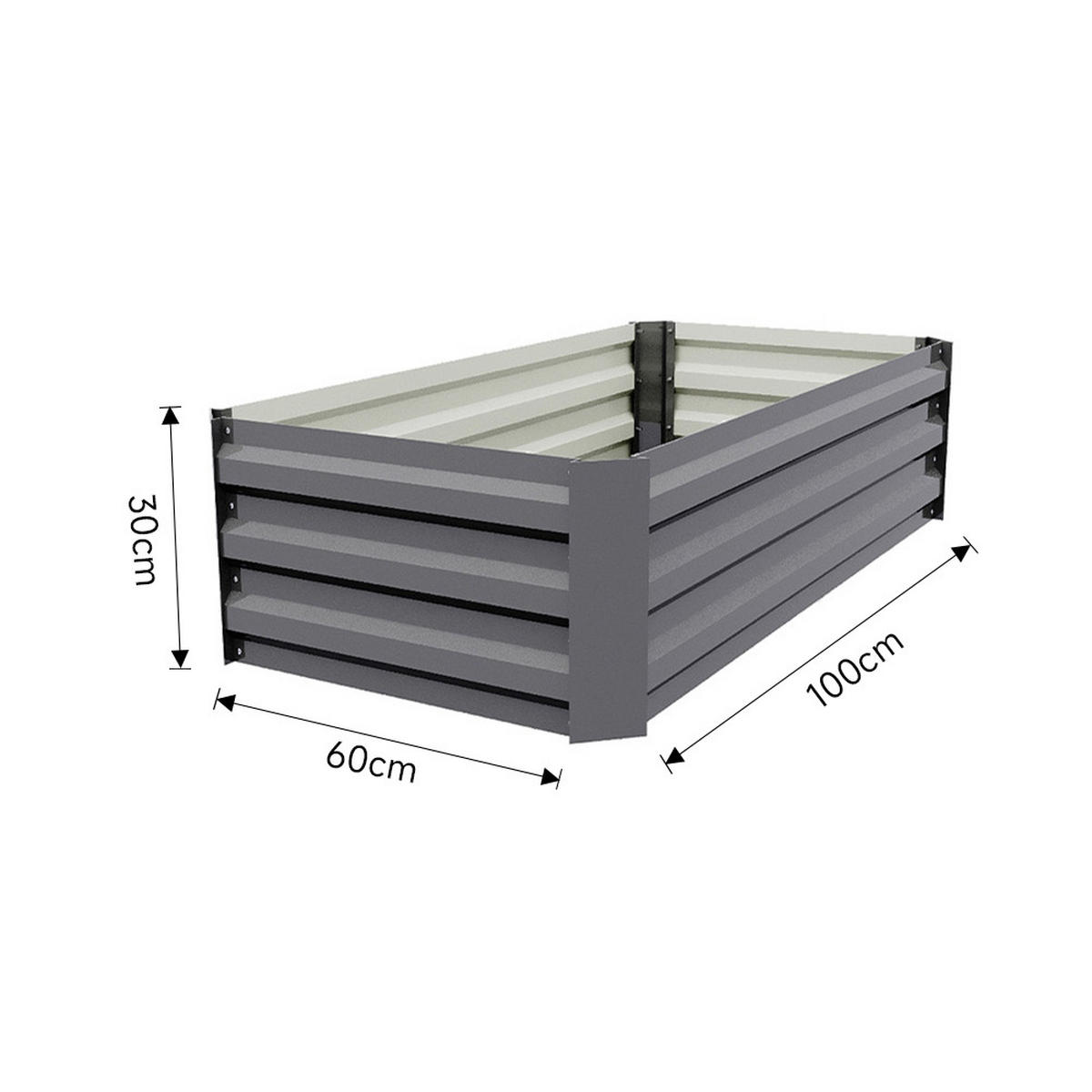 HOCHBEET-PFLANZKASTEN aus verzinktem Stahl in Grau Creme Rechteckig für Garten Balkon 100x60x30cm 4,2 kg - Grau, Metall (60/30/100cm) - Livingandhome