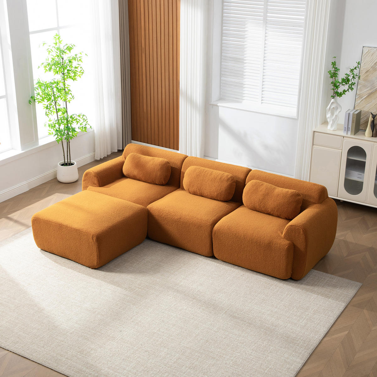 ECKSOFA Chenille Caramel rutschfest - Orange, Textil (271/177cm) - WISHDOR