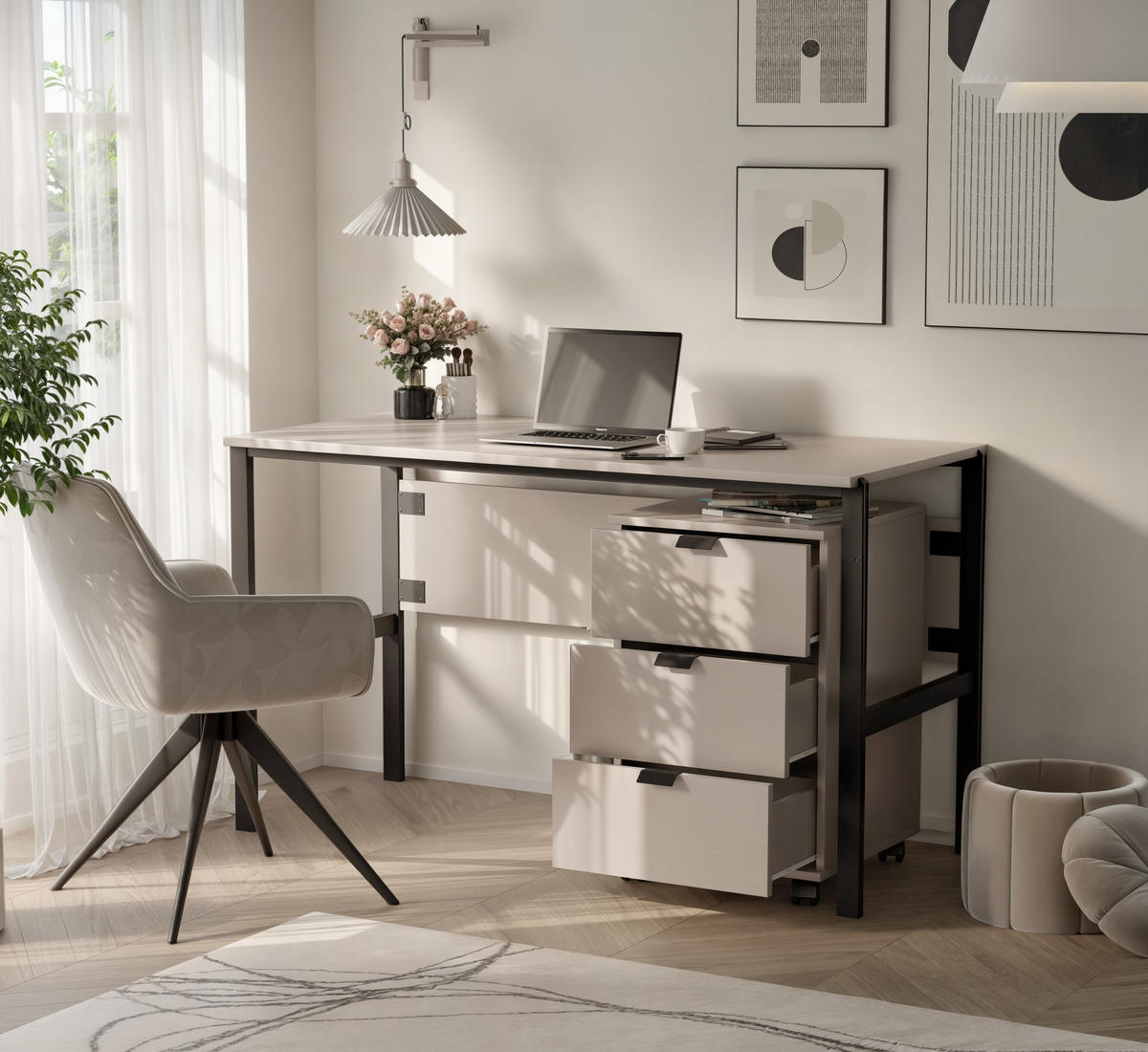 SCHREIBTISCH MINO 128x60x75,5 cm Bürotisch Computertisch, Beige - Beige, Holzwerkstoff (60/128/75.5cm) - MASSENO