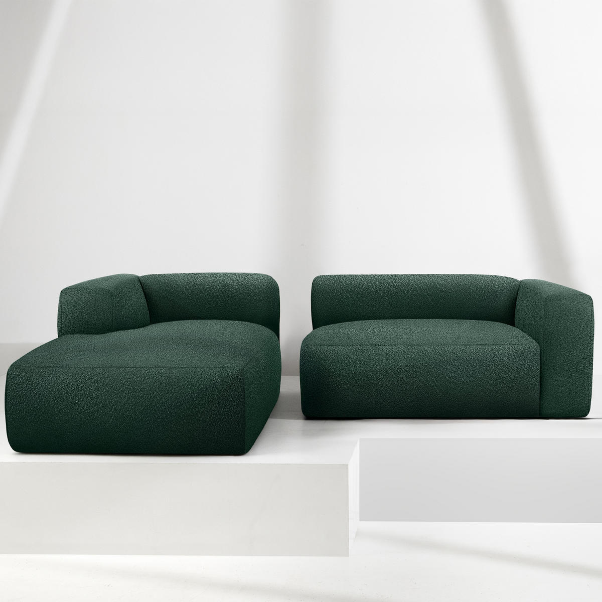 ECKSOFA LINKS BUFFO, Dunkelgrün - Dunkelgrün, Holz/Holzwerkstoff (225/176cm) - KONSIMO®
