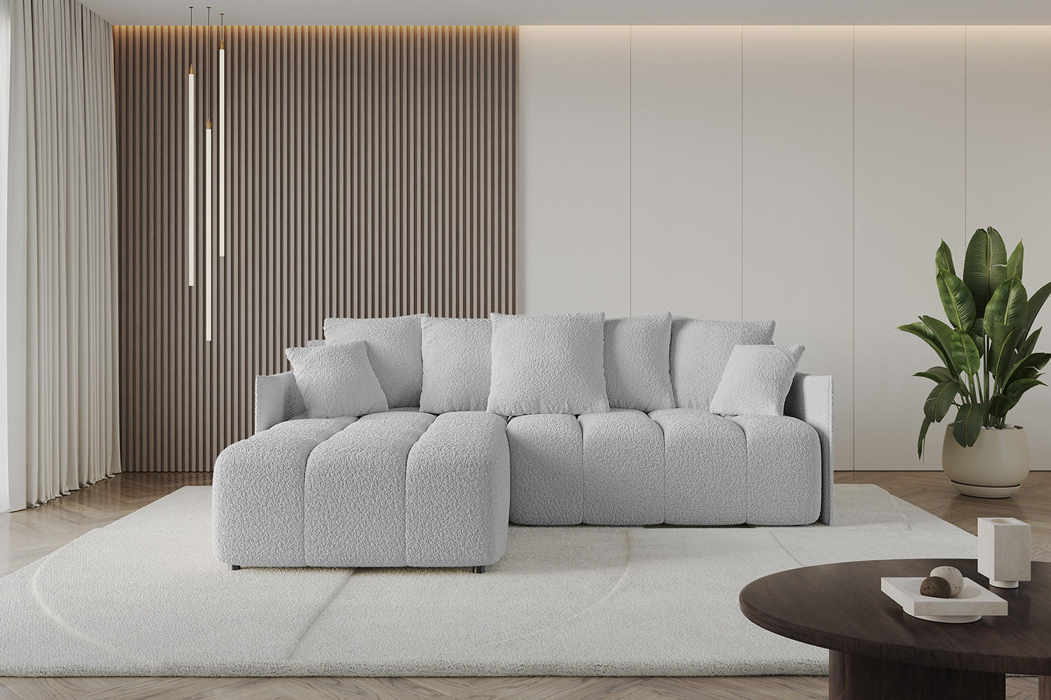 ECKSOFA Ottomane links LONLI-L 251x189x68 Hellgrau Bouclé - Hellgrau, Holzwerkstoff/Kunststoff (251/189cm) - ALTDECOR