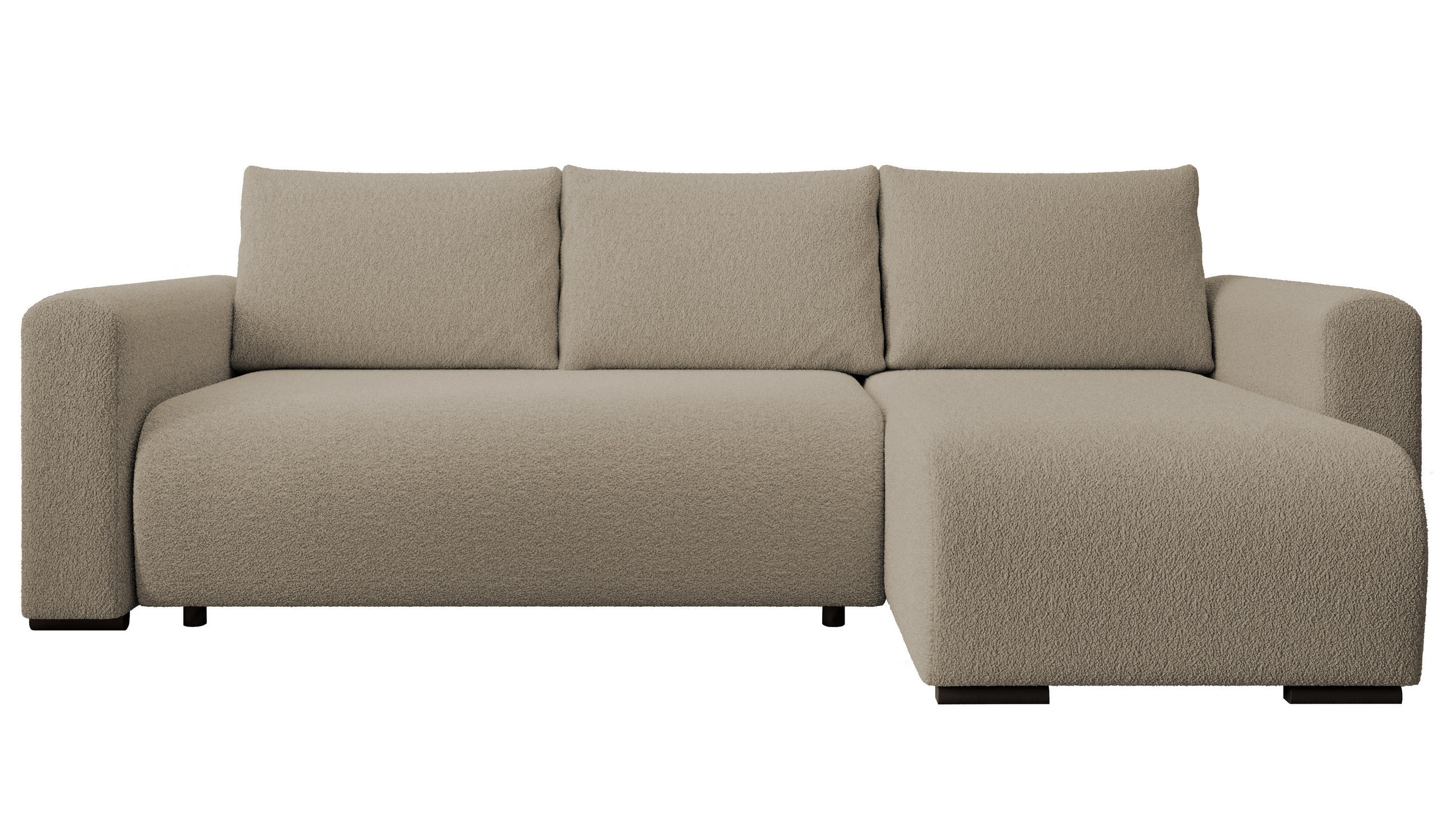 ECKSOFA DORA L, Eckcouch in L-Form mit Schlaffunktion und Bettkasten, Farbe: Hellbraun, Bouclé-Stoff, Ottomane Rechts - Hellbraun, Textil (240/143cm) - Storez24