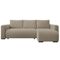 ECKSOFA DORA L, Eckcouch in L-Form mit Schlaffunktion und Bettkasten, Farbe: Hellbraun, Bouclé-Stoff, Ottomane Rechts - Hellbraun, Textil (240/143cm) - Storez24