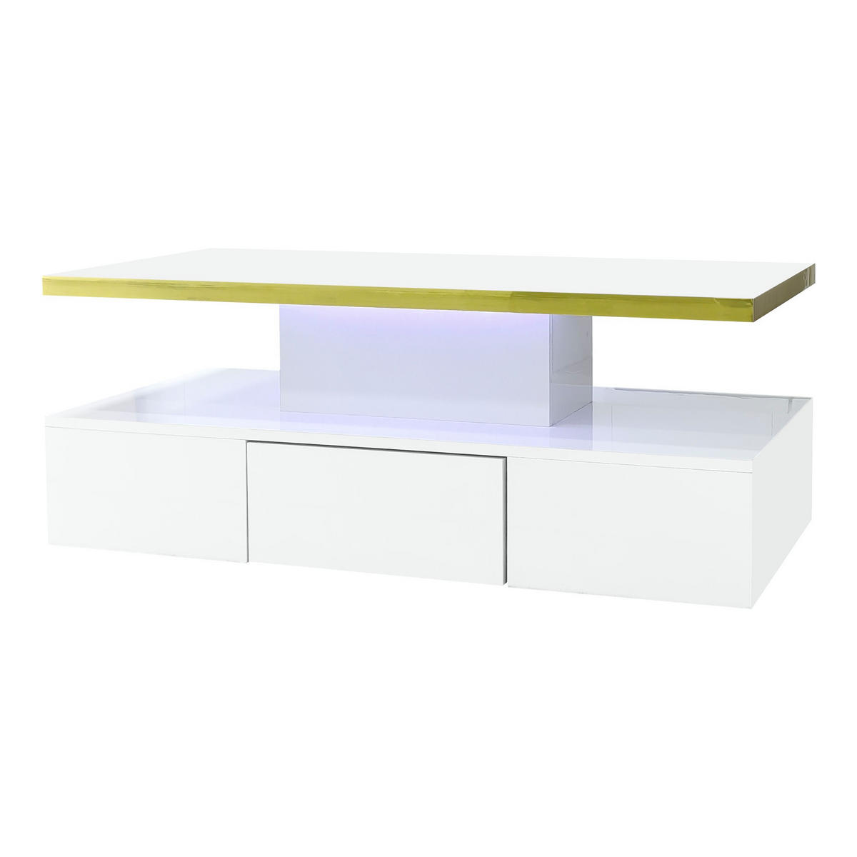 COUCHTISCH 100/50/38,5 cm weiß mit Schublade und LED-Beleuchtung - Weiß, Holzwerkstoff (100/50/38.5cm) - OKWISH