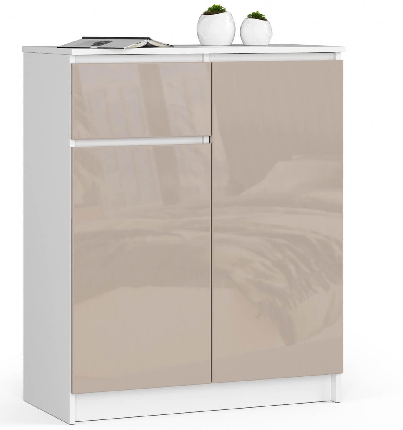 KOMODA bílá, lesklá cappuccino 99/80/40 - bílá, kompozitní dřevo (80/99/40cm) - RAUMHIRSCH FURNITURE