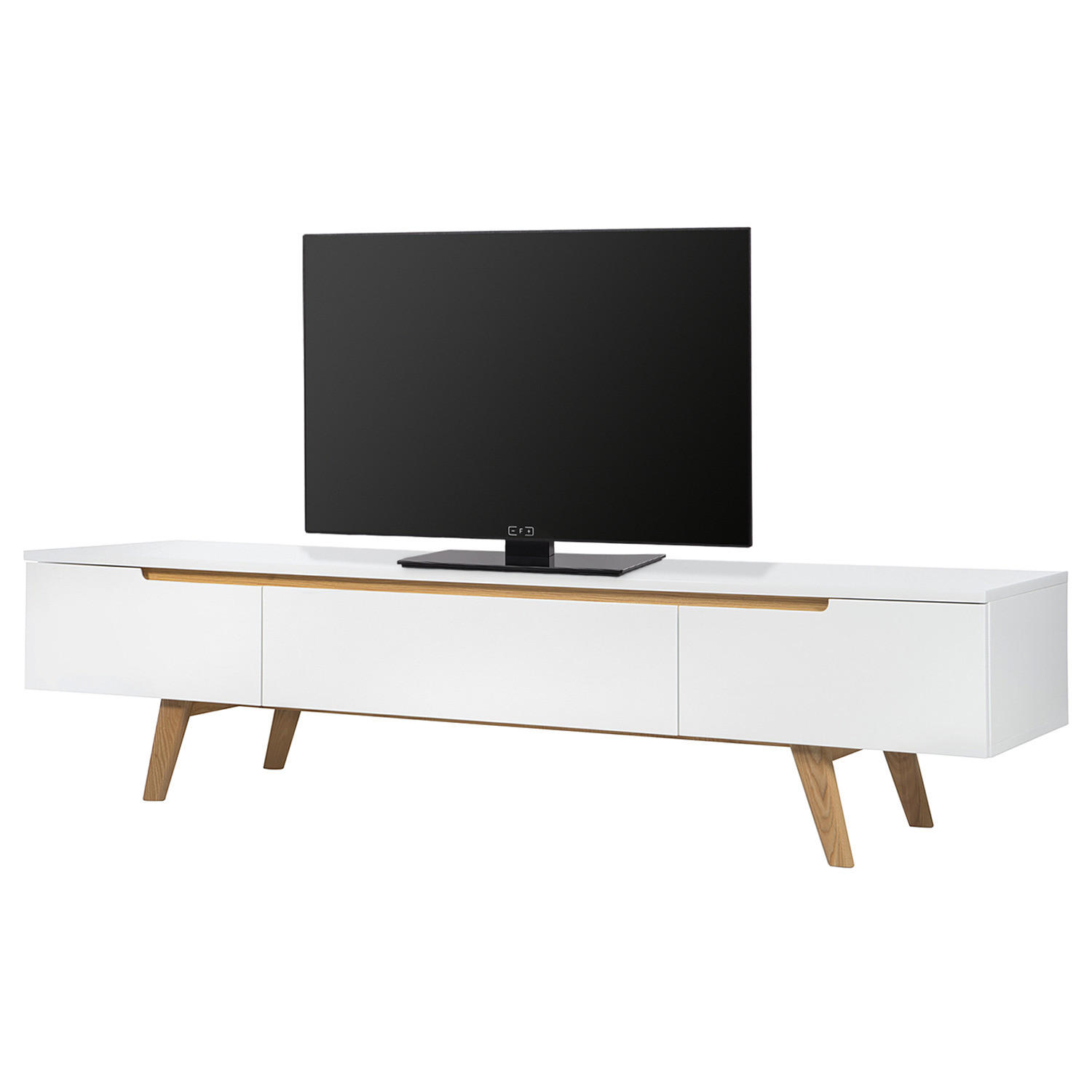 TV-LOWBOARD - Eiche teilmassiv, Weiß / Eiche - Weiß, Holzwerkstoff (180/45/42cm) - home24