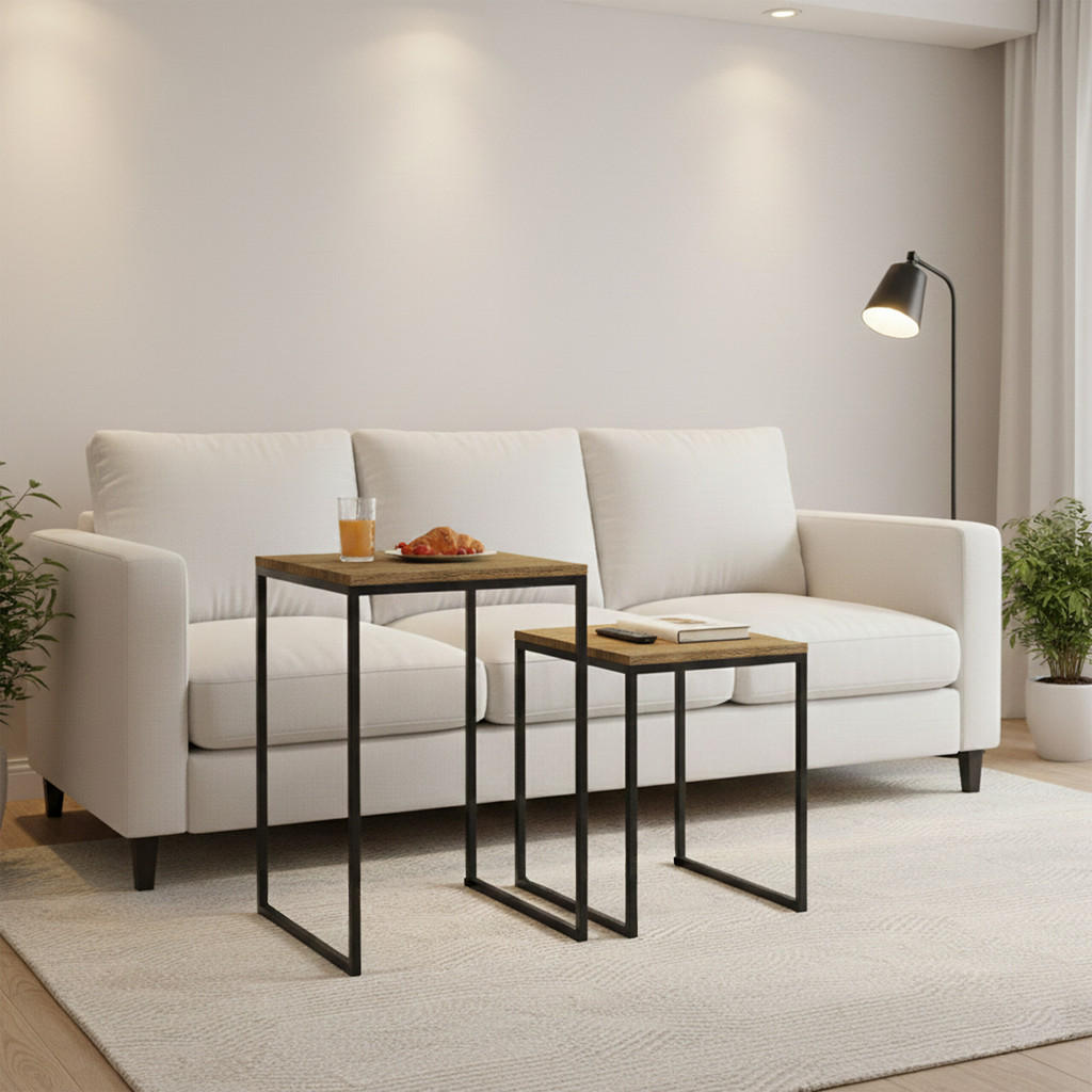 Thumbnail - Relaxdays 2Xbeistelltisch, Mehrfarbig, Metall, Holzwerkstoff, Kunststoff, 40x54x40 cm, Wohnzimmer, Wohnzimmertische, Bei...