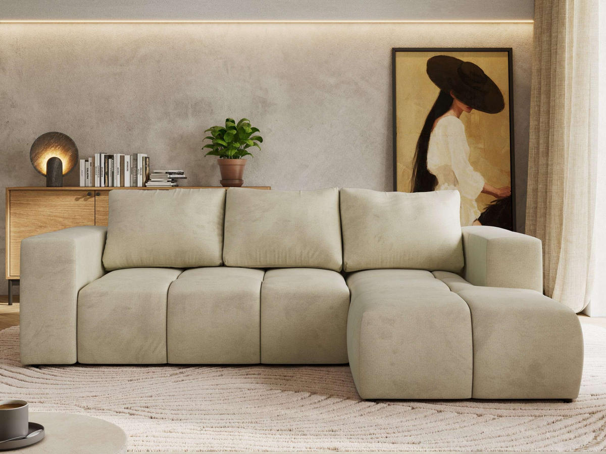ROHOVÁ SEDAČKA MONIVA L - Béžová Samet - Pravá Strana - černá/béžová, textil/plast (266/164cm) - MKS