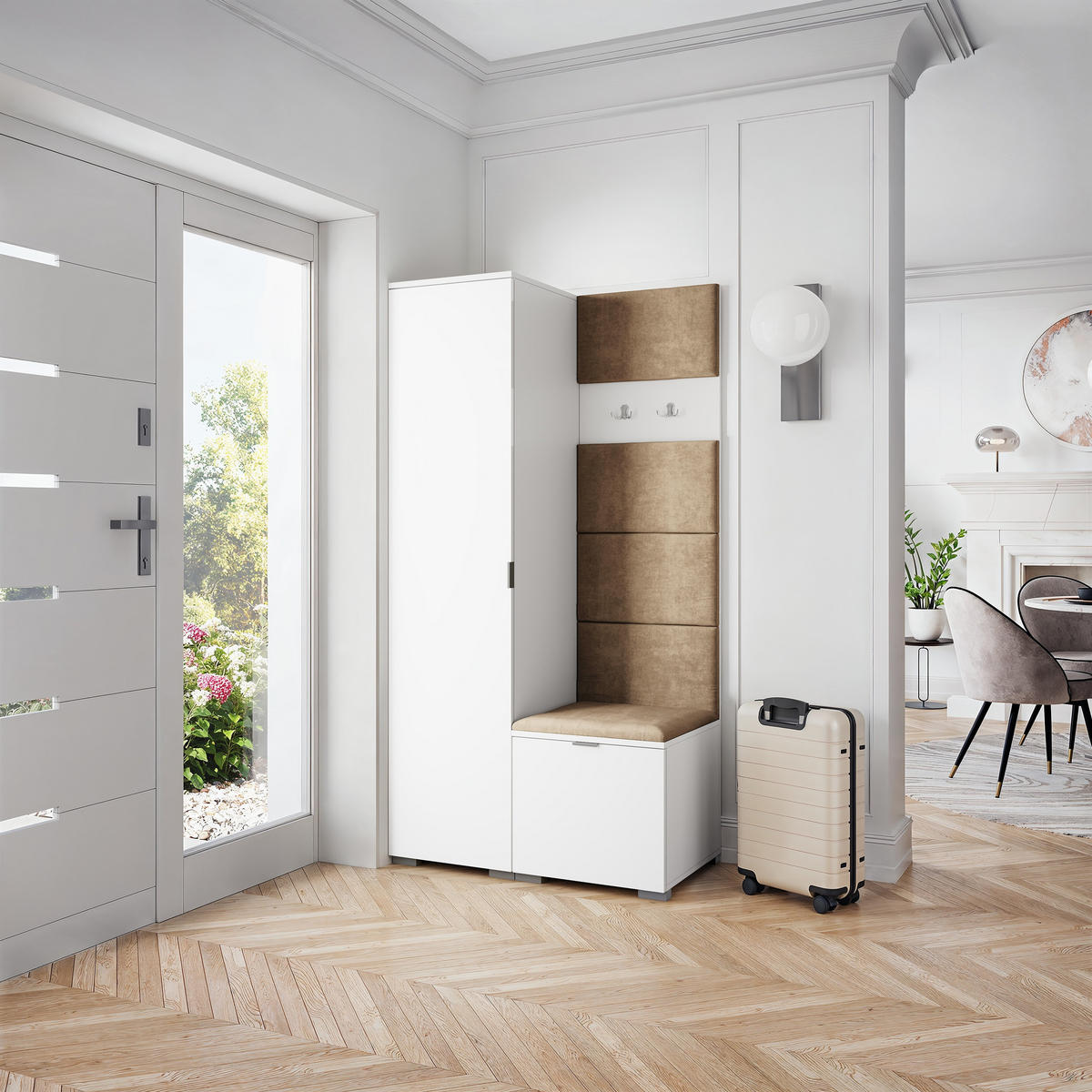 GARDEROBENSCHRANK LORI 95/181/51 cm Modern Garderobe-Set Weiß - Beige/Weiß, Holzwerkstoff (95/181/51cm) - MASSENO