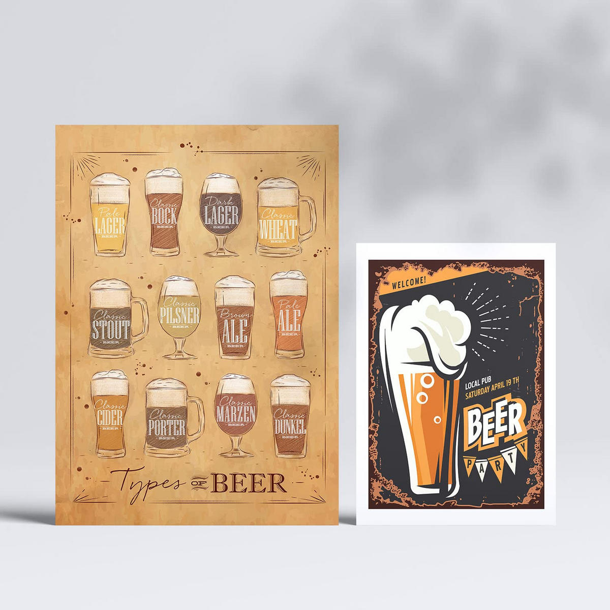 POSTER Set Mit 6 Bier Schilder Kaffee & Getränken Im Werbetafel Illustrationen A3 & A4 Rahmenlos - Klar, Papier (29/3cm) - Nacnic