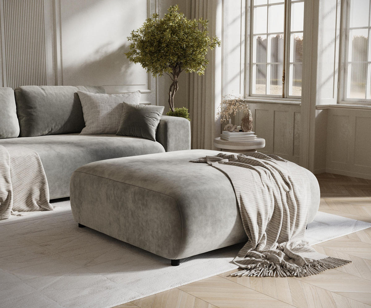 POUF L Zanzibar Grau Samtstoff - Schwarz/Grau, Holz/Holzwerkstoff (110/37/110cm) - Maison de Reve