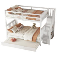 ETAGENBETT aus Kiefer und MDF 140x200 cm Weiß mit Treppenregal, ausziehbarem Rollbett und hohem Geländer - Weiß, Holzwerkstoff (140/200cm) - Modfu