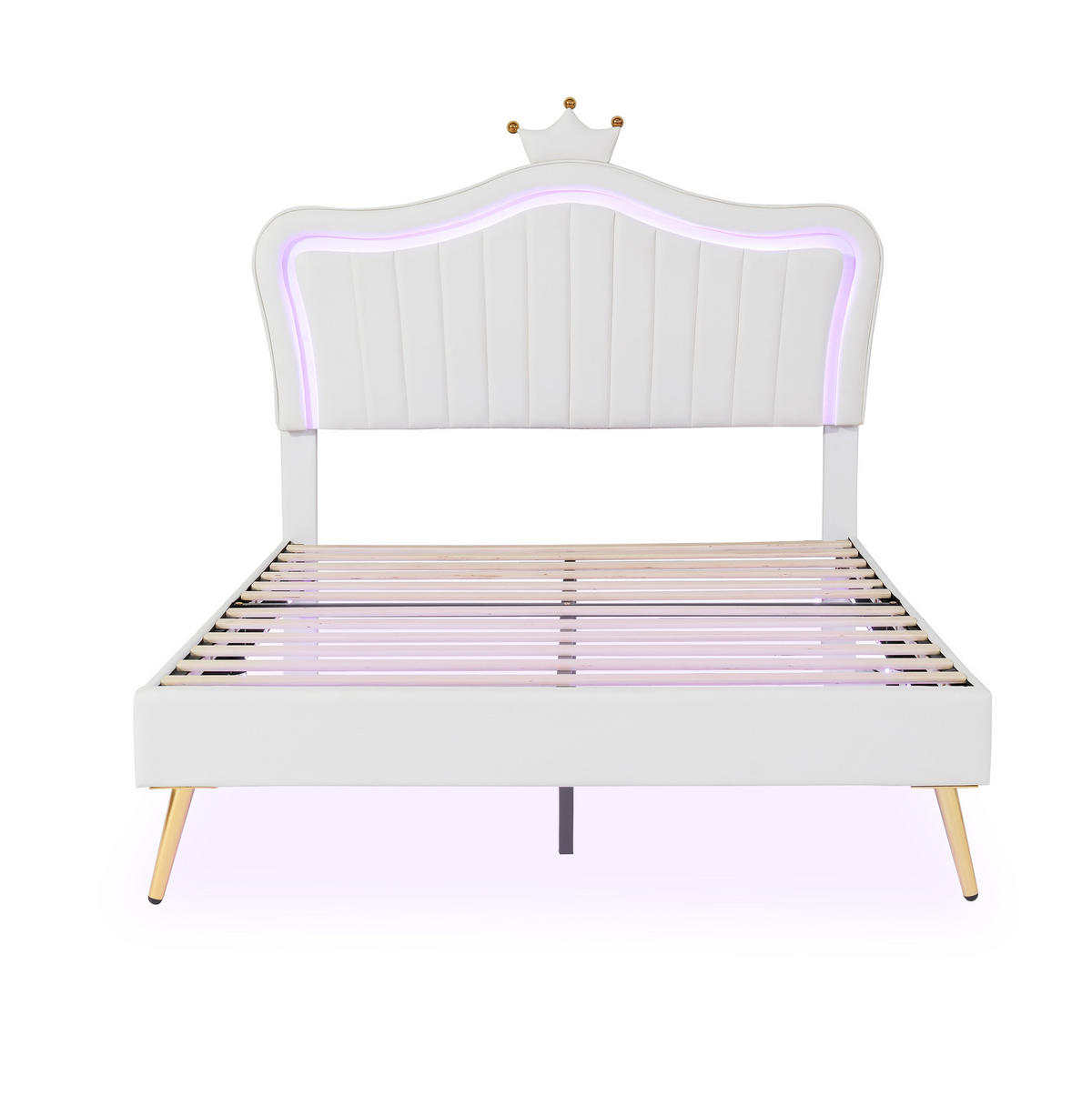 KINDERBETT 140/200 cm mit LED-Beleuchtung, verstellbarem Kopfteil und Muschel-Kronen-Design, Weiß - Weiß, Textil (140/200cm) - Redom