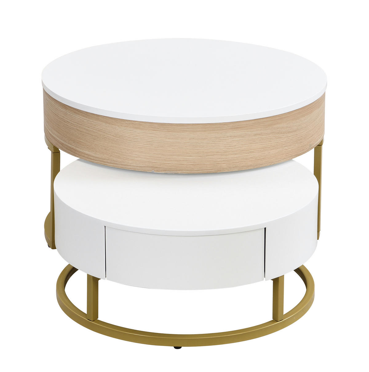 KONFERENČNÍ stolek, 70/70/56 + 60/60/27 cm bílý, MDF se zvedací deskou a zásuvkou - bílá, kompozitní dřevo (70/70/56.5cm) - BEAOK