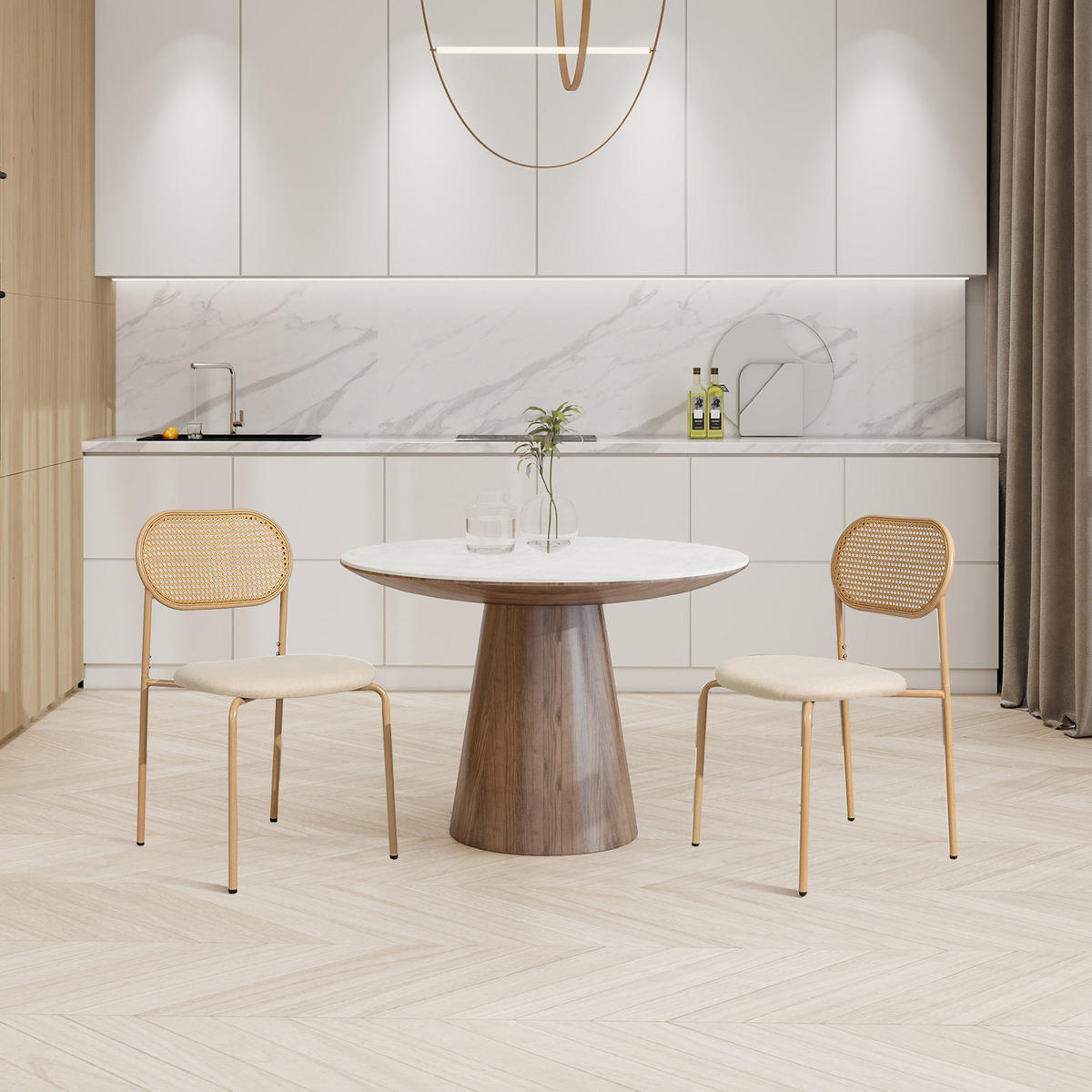 ESSZIMMERSTÜHLE 2er-Set Rattan Mit Metallbeinen Holzfarbe - Braun, Holz (46.5/80.5/40cm)