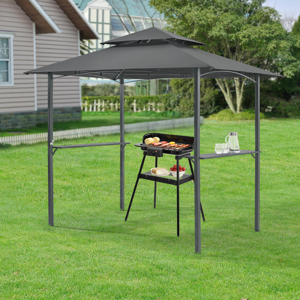 PAVILLON Parga - Dunkelgrau, Textil/Metall (241/250/151cm) - [en.casa]