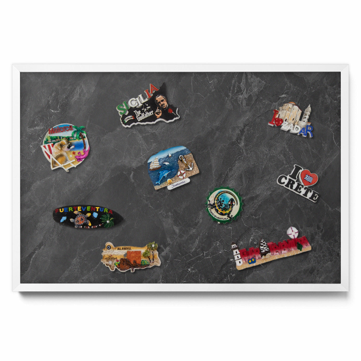MAGNETTAFEL 60x40 cm Weißer Rahmen Dunkle Steinstruktur - Graphitfarben, Metall (60/50/0.4cm) - TULUP