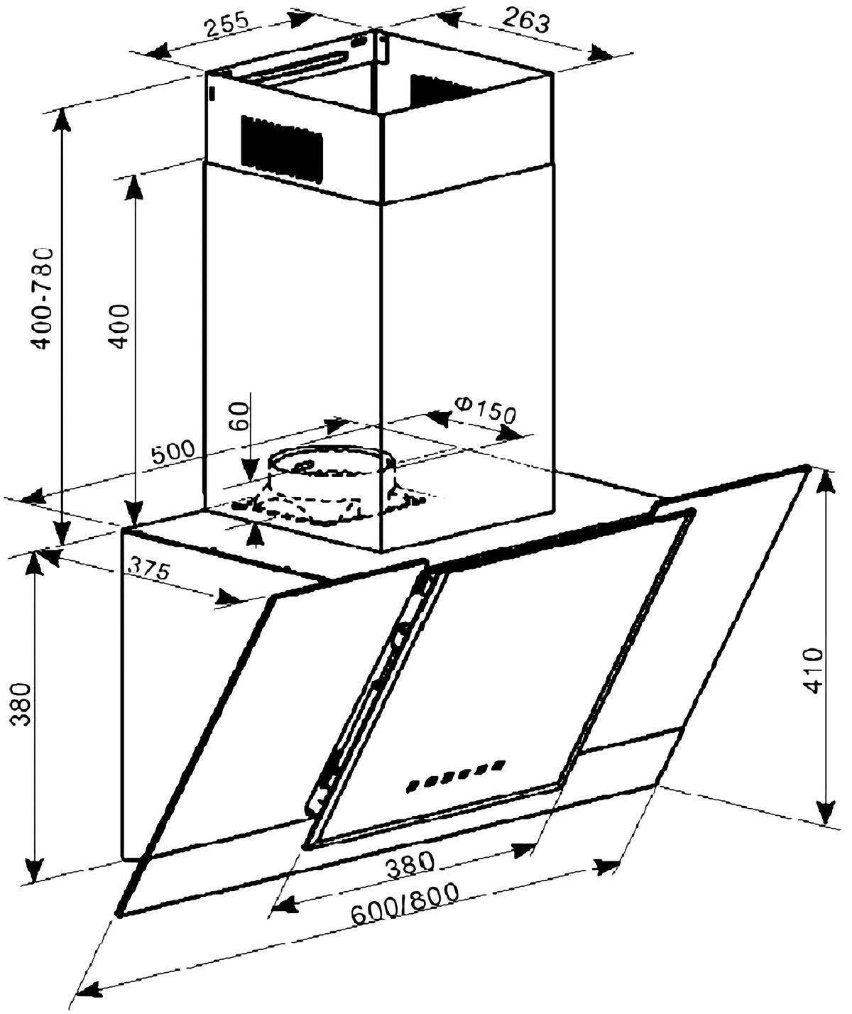 DUNSTABZUGSHAUBE AT 8438 F Eco 80 cm Schwarz - Schwarz, Glas (80/78/37.5cm) - Kaiser Küchengeräte