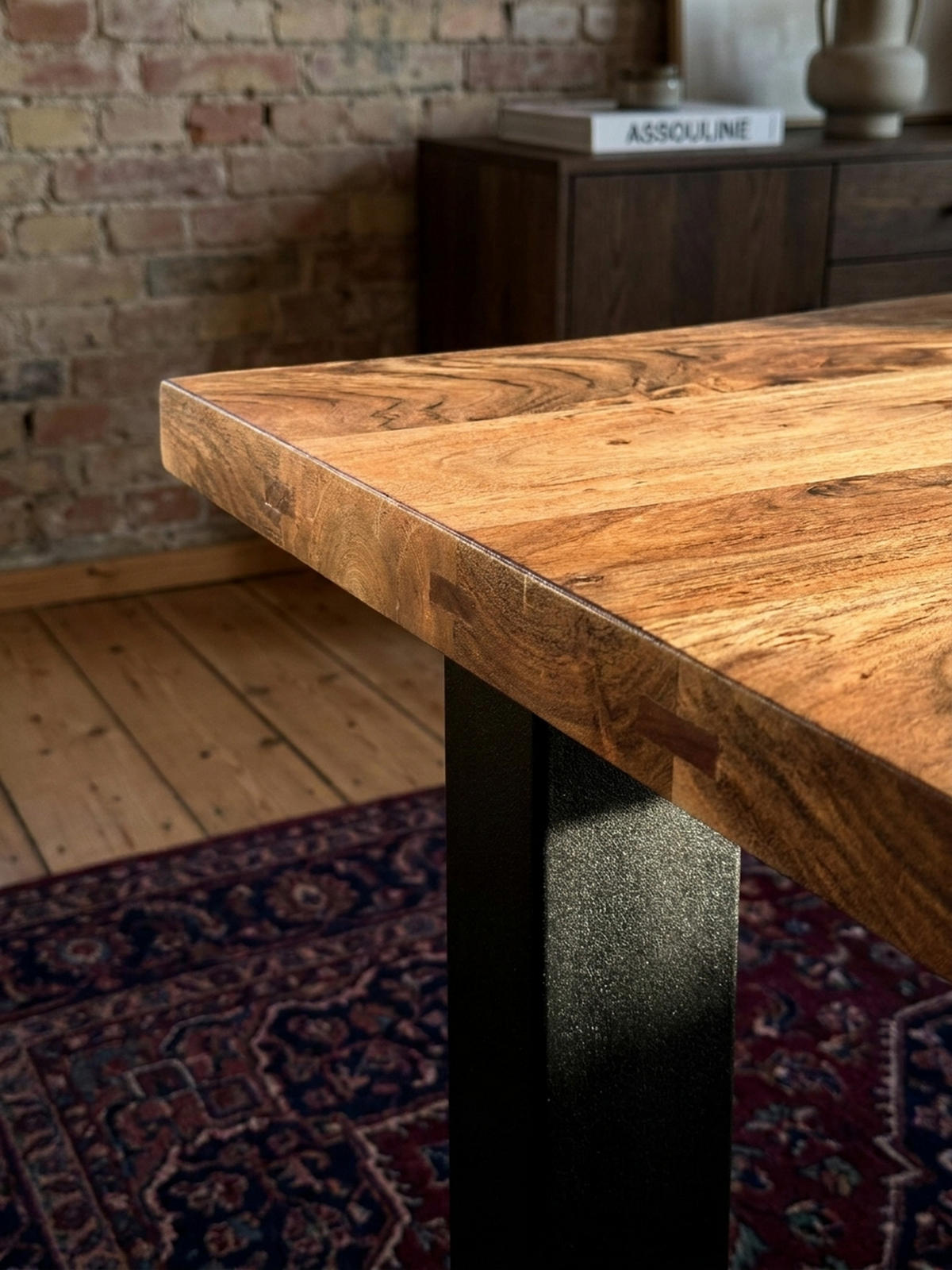 ESSTISCH Massivholz Baumkante Schwarz Metall Handgefertigt TARN, Goldbraun-Schwarz 180x90x76 cm - Schwarz/Braun, Holz (90/180/76cm) - KADIMA DESIGN