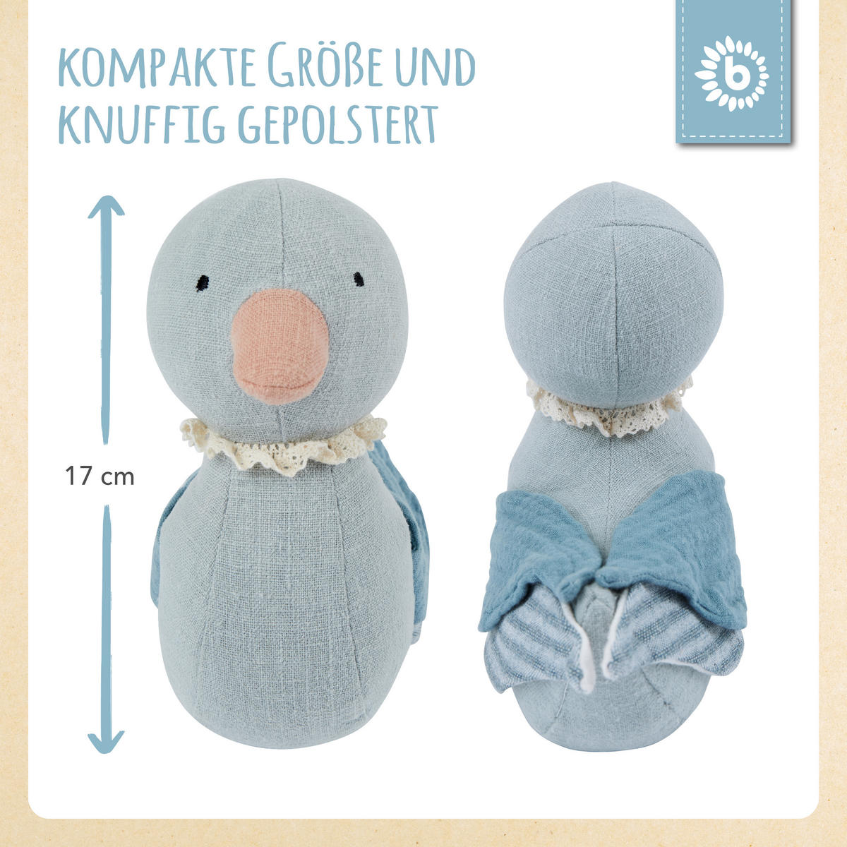 KUSCHELTIER Leinen und Musselin Ente - Blau, Textil (8/20cm) - Bieco Spielwaren