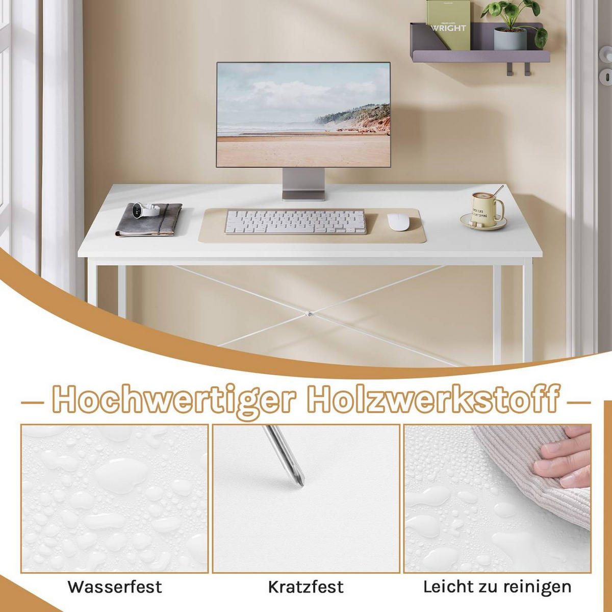 SCHREIBTISCH mit Metallgestell, 120x60x75 cm, Weiß - Schwarz/Weiß, Holzwerkstoff/Metall (60/120/75cm) - Woltu