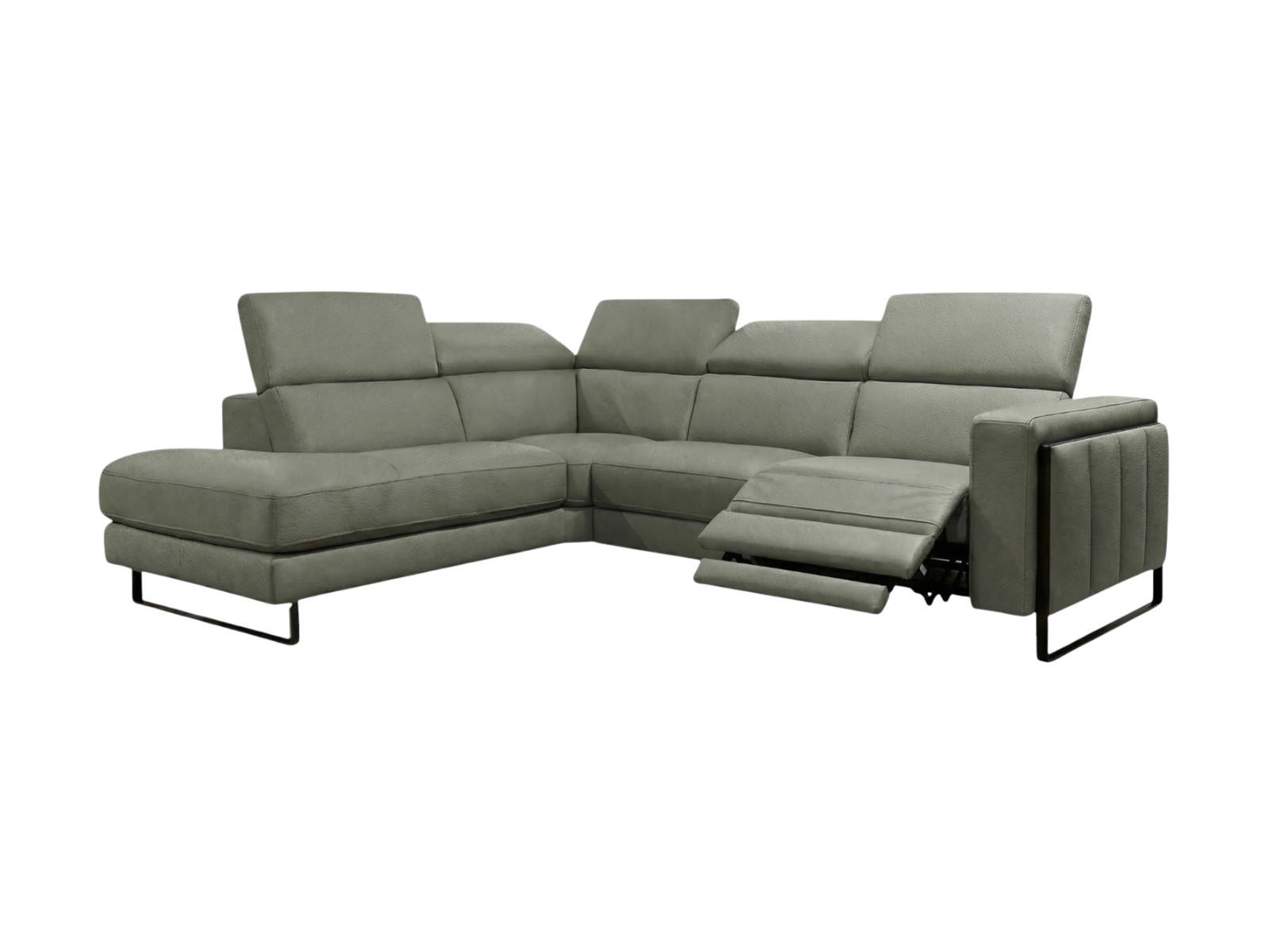 ECKSOFA Marchesi Echtleder mit 1 x Relaxfunktion Perlgrau - Hellgrau, Leder/Metall (220/80/257cm)