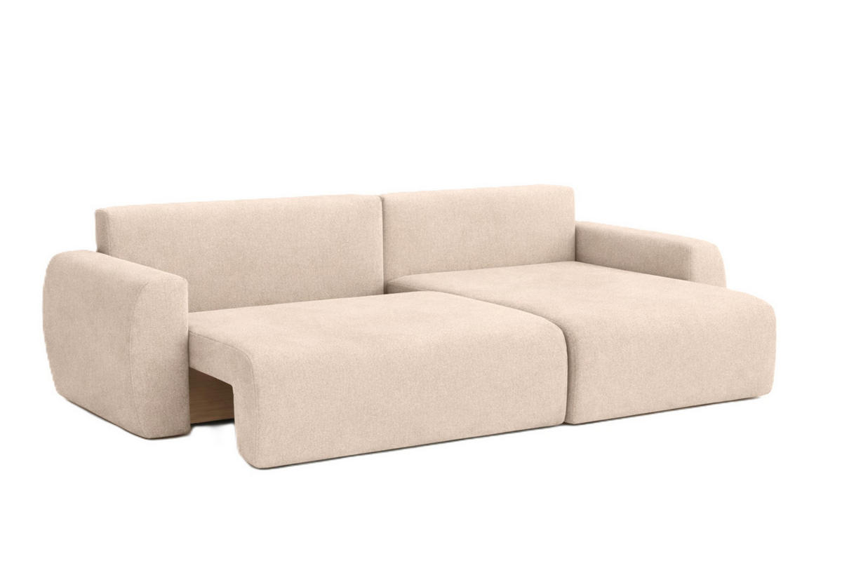 ECKSOFA Mit Schlaffunktion Ariel L, Velours, Stoff Salvador, Beige, Rechts - Beige, Holz (250/142cm) - Kaiser Möbel