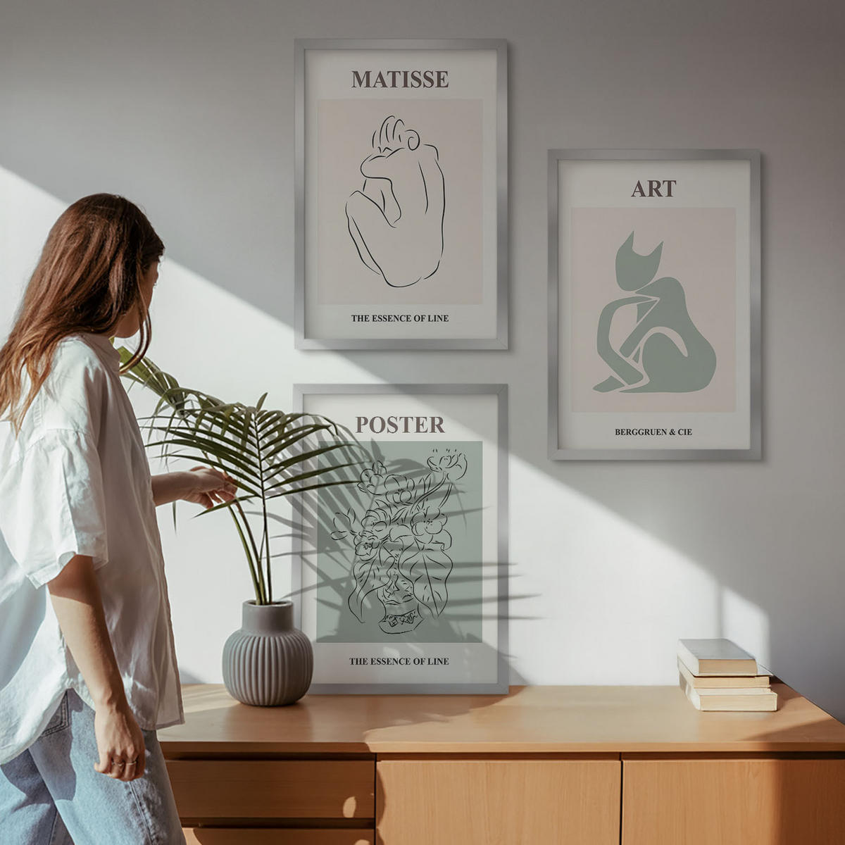 BILDER SET 3er Set - 40x60 cm Silberner Rahmen - Matisse Grün Beige Poster - Silberfarben, Kunststoff (40/60cm) - TULUP