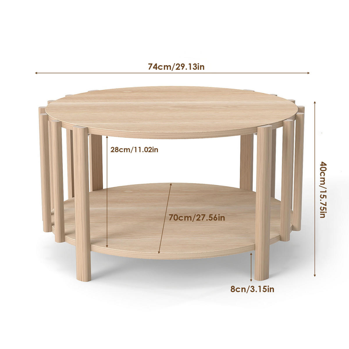 COUCHTISCH Runder Beistelltisch Ø 70 × 40 cm – Skandinavisch-minimalistisches Design, Holzoptik, Holzfarben - Naturfarben, Holzwerkstoff (70/74/40cm) - Ej. Life