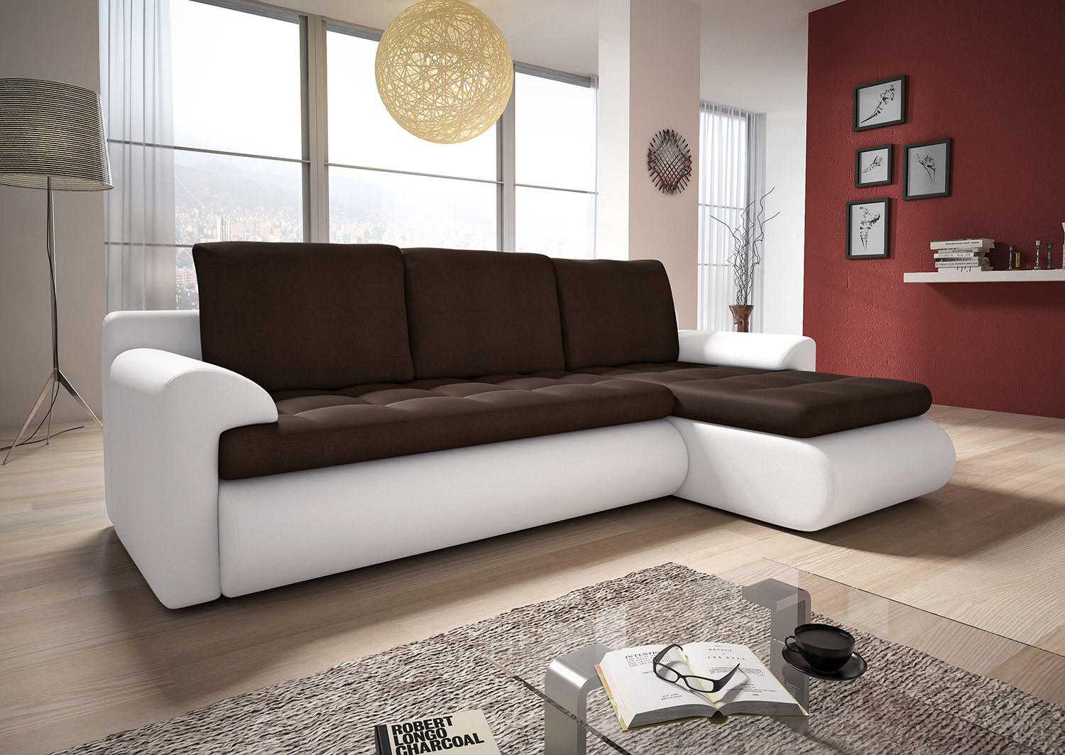 ECKSOFA Santi, Seite: Rechts - Weiß/Braun, Holz/Textil (226/152cm) - Sofnet
