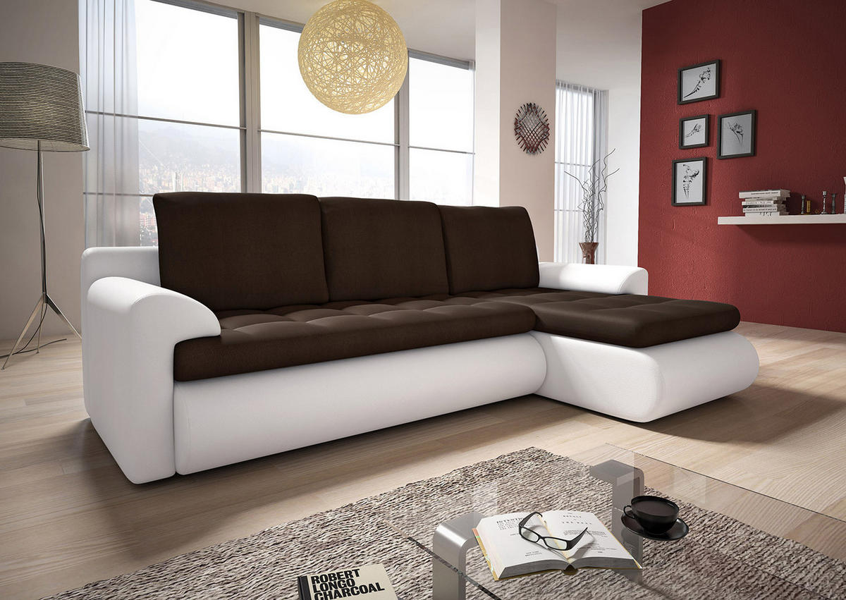 ECKSOFA Santi, Seite: Rechts - Weiß/Braun, Holz/Textil (226/152cm) - Sofnet