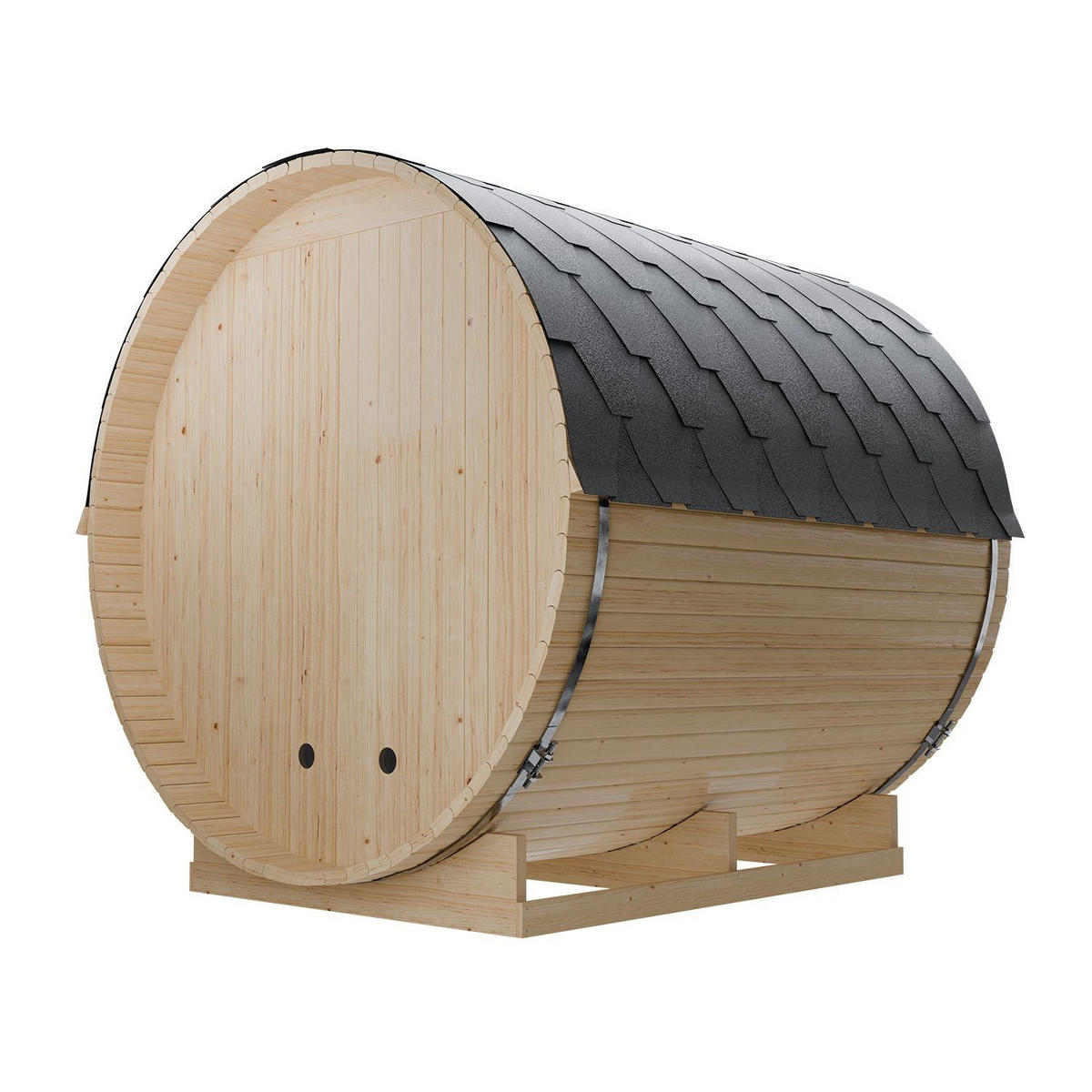 FASSSAUNA Spitzbergen 220 cm mit zwei Bänken (6 Personen) - Naturfarben, Holz (185/190/220cm) - Artsauna